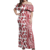 Hawaii Off Shoulder Maxi Dress Aloha Tropical Plants Tribal Pattern Red Version LT03 Women Red - Polynesian Pride