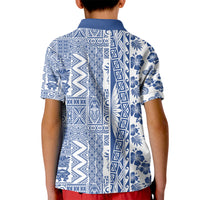 Hawaii Kid Polo Shirt Aloha Tropical Plants Tribal Pattern Blue Version LT03 - Polynesian Pride