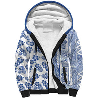 Hawaii Sherpa Hoodie Aloha Tropical Plants Tribal Pattern Blue Version LT03 Unisex Blue - Polynesian Pride