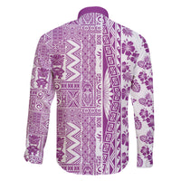 Hawaii Family Matching Off Shoulder Maxi Dress and Hawaiian Shirt Aloha Tropical Plants Tribal Pattern Pink Version LT03 - Polynesian Pride