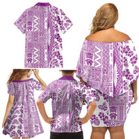 Hawaii Family Matching Off Shoulder Short Dress and Hawaiian Shirt Aloha Tropical Plants Tribal Pattern Pink Version LT03 - Polynesian Pride