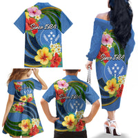 Kosrae Constitution Day Family Matching Off Shoulder Long Sleeve Dress and Hawaiian Shirt Hibiscus Mix Maori Tattoo Pattern LT03 - Polynesian Pride