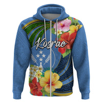 Kosrae Hoodie Hibiscus Mix Maori Tattoo Pattern LT03 Zip Hoodie Blue - Polynesian Pride