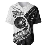 Personalised Aotearoa Lawn Bowls Baseball Jersey Maori and Silver Fern Half Style LT03 White - Polynesian Pride