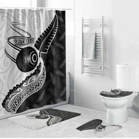 Personalised Aotearoa Lawn Bowls Bathroom Set Maori and Silver Fern Half Style LT03 Bathroom Set (4 pcs) White - Polynesian Pride