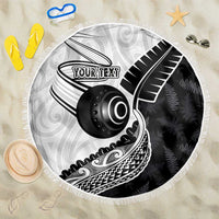 Personalised Aotearoa Lawn Bowls Beach Blanket Maori and Silver Fern Half Style LT03 One Size 150cm White - Polynesian Pride