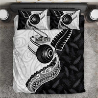 Personalised Aotearoa Lawn Bowls Bedding Set Maori and Silver Fern Half Style LT03 White - Polynesian Pride