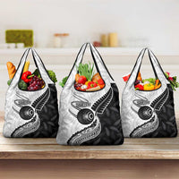 Personalised Aotearoa Lawn Bowls Grocery Bag Maori and Silver Fern Half Style LT03 3-pack One Size White - Polynesian Pride