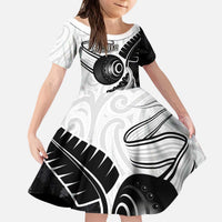 Personalised Aotearoa Lawn Bowls Kid Short Sleeve Dress Maori and Silver Fern Half Style LT03 KID White - Polynesian Pride
