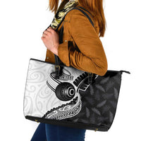 Personalised Aotearoa Lawn Bowls Leather Tote Bag Maori and Silver Fern Half Style LT03 White - Polynesian Pride