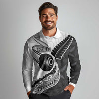 Personalised Aotearoa Lawn Bowls Long Sleeve Polo Shirt Maori and Silver Fern Half Style LT03 - Polynesian Pride