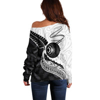 Personalised Aotearoa Lawn Bowls Off Shoulder Sweater Maori and Silver Fern Half Style LT03 - Polynesian Pride
