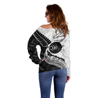 Personalised Aotearoa Lawn Bowls Off Shoulder Sweater Maori and Silver Fern Half Style LT03 - Polynesian Pride