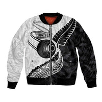 Personalised Aotearoa Lawn Bowls Sleeve Zip Bomber Jacket Maori and Silver Fern Half Style LT03 Unisex White - Polynesian Pride