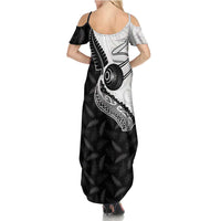 Personalised Aotearoa Lawn Bowls Summer Maxi Dress Maori and Silver Fern Half Style LT03 - Polynesian Pride