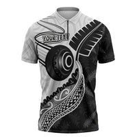 Personalised Aotearoa Lawn Bowls Zipper Polo Shirt Maori and Silver Fern Half Style LT03 White - Polynesian Pride