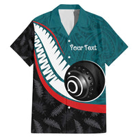 Personalised Aotearoa Lawn Bowls Family Matching Mermaid Dress and Hawaiian Shirt Maori and Silver Fern Sporty Style Teal Color LT03 Dad's Shirt - Short Sleeve Teal - Polynesian Pride