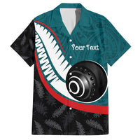 Personalised Aotearoa Lawn Bowls Family Matching Off The Shoulder Long Sleeve Dress and Hawaiian Shirt Maori and Silver Fern Sporty Style Teal Color LT03 Dad's Shirt - Short Sleeve Teal - Polynesian Pride
