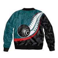 Personalised Aotearoa Lawn Bowls Sleeve Zip Bomber Jacket Maori and Silver Fern Sporty Style Teal Color LT03 - Polynesian Pride
