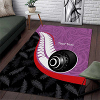 Personalised Aotearoa Lawn Bowls Area Rug Maori and Silver Fern Sporty Style Pink Color LT03 Pink - Polynesian Pride