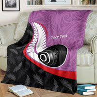 Personalised Aotearoa Lawn Bowls Blanket Maori and Silver Fern Sporty Style Pink Color - Polynesian Pride