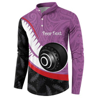 Personalised Aotearoa Lawn Bowls Button Sweatshirt Maori and Silver Fern Sporty Style Pink Color LT03 - Polynesian Pride