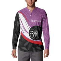 Personalised Aotearoa Lawn Bowls Button Sweatshirt Maori and Silver Fern Sporty Style Pink Color LT03 - Polynesian Pride