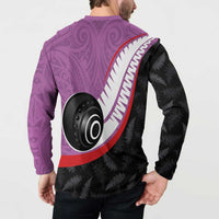 Personalised Aotearoa Lawn Bowls Button Sweatshirt Maori and Silver Fern Sporty Style Pink Color LT03 - Polynesian Pride