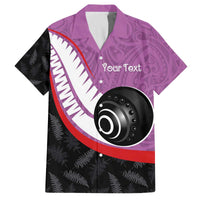 Personalised Aotearoa Lawn Bowls Family Matching Off The Shoulder Long Sleeve Dress and Hawaiian Shirt Maori and Silver Fern Sporty Style Pink Color LT03 Dad's Shirt - Short Sleeve Pink - Polynesian Pride