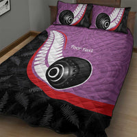 Personalised Aotearoa Lawn Bowls Quilt Bed Set Maori and Silver Fern Sporty Style Pink Color LT03 - Polynesian Pride