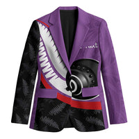Personalised Aotearoa Lawn Bowls Blazer Maori and Silver Fern Sporty Style Purple Color LT03 Unisex Purple - Polynesian Pride