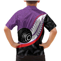 Personalised Aotearoa Lawn Bowls Family Matching Mermaid Dress and Hawaiian Shirt Maori and Silver Fern Sporty Style Purple Color LT03 - Polynesian Pride
