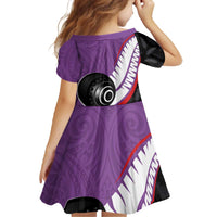 Personalised Aotearoa Lawn Bowls Family Matching Off The Shoulder Long Sleeve Dress and Hawaiian Shirt Maori and Silver Fern Sporty Style Purple Color LT03 - Polynesian Pride