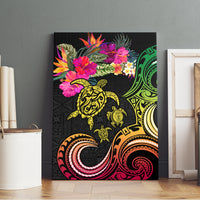 Hawaii Turtle Day Canvas Wall Art Polynesian Tattoo and Hibiscus Flowers
