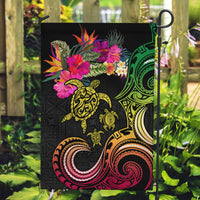 Hawaii Turtle Day Garden Flag Polynesian Tattoo and Hibiscus Flowers LT03 Garden Flag Black - Polynesian Pride