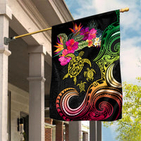 Hawaii Turtle Day Garden Flag Polynesian Tattoo and Hibiscus Flowers LT03 House Flag Black - Polynesian Pride