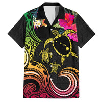 Hawaii Turtle Day Hawaiian Shirt Polynesian Tattoo and Hibiscus Flowers LT03 Black - Polynesian Pride