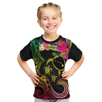 Hawaii Turtle Day Kid T Shirt Polynesian Tattoo and Hibiscus Flowers