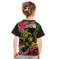 Hawaii Turtle Day Kid T Shirt Polynesian Tattoo and Hibiscus Flowers