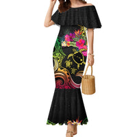 Hawaii Turtle Day Mermaid Dress Polynesian Tattoo and Hibiscus Flowers LT03 Women Black - Polynesian Pride