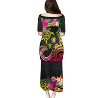 Hawaii Turtle Day Puletasi Polynesian Tattoo and Hibiscus Flowers