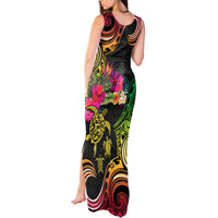 Hawaii Turtle Day Tank Maxi Dress Polynesian Tattoo and Hibiscus Flowers LT03 - Polynesian Pride