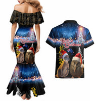 New Zealand and Australia Merry Christmas Couples Matching Mermaid Dress and Hawaiian Shirt Kiwi Bird and Kangaroo Xmas Vibe LT03 - Polynesian Pride