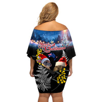 New Zealand and Australia Merry Christmas Off Shoulder Short Dress Kiwi Bird and Kangaroo Xmas Vibe LT03 - Polynesian Pride