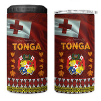 Tonga Independence Day 4 in 1 Can Cooler Tumbler National Flag and Emblem with Ngatu Art Pattern