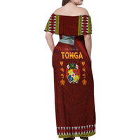 Tonga Independence Day Family Matching Off Shoulder Maxi Dress and Hawaiian Shirt National Flag and Emblem with Ngatu Art Pattern