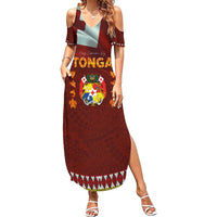 Tonga Independence Day Family Matching Summer Maxi Dress and Hawaiian Shirt National Flag and Emblem with Ngatu Art Pattern