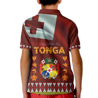 Tonga Independence Day Kid Polo Shirt National Flag and Emblem with Ngatu Art Pattern LT03 - Polynesian Pride