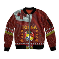 Tonga Independence Day Sleeve Zip Bomber Jacket National Flag and Emblem with Ngatu Art Pattern