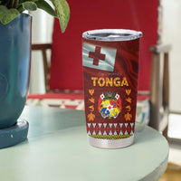 Tonga Independence Day Tumbler Cup National Flag and Emblem with Ngatu Art Pattern
